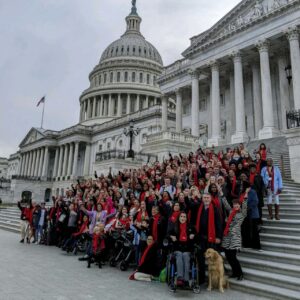 Congress, here we come!! All of the advocates for rare diseases and ultra-rare diseases on the steps at Rare Disease Week on Capitol Hill 2023