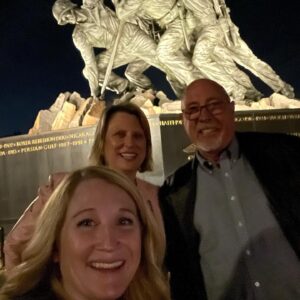 Nicole Scoubes, Jennifer Mills, and Lon Humpert from Living LFS taking in some evening sightseeing in DC during Rare Disease Week on Capitol Hill, 2023